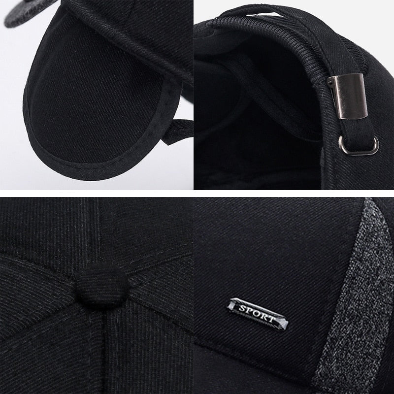 Winter Wool Baseball Cap with snapback Ear Flaps.