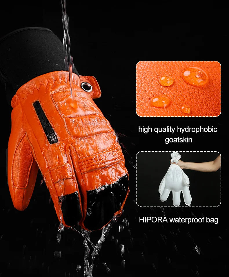 KUTOOK Men's Goatskin Leather Waterproof Thermal Gloves