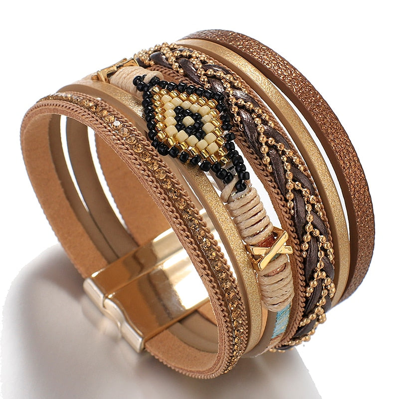 Amorcome Miyuki Leather Wide band Bracelets.