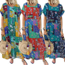 Women's ZANZEA Summer Bohemian Long, Short Sleeve Floral Print Sundress.