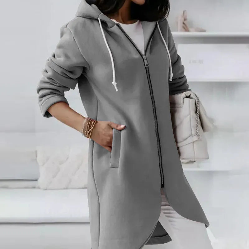 Women's Autumn Zipper Hooded Velvet Long Sweater.