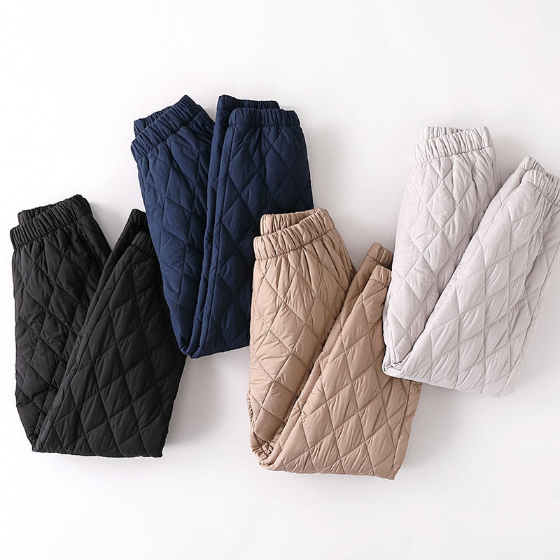 Warm Elastic Waist Cotton Quilted Pants.