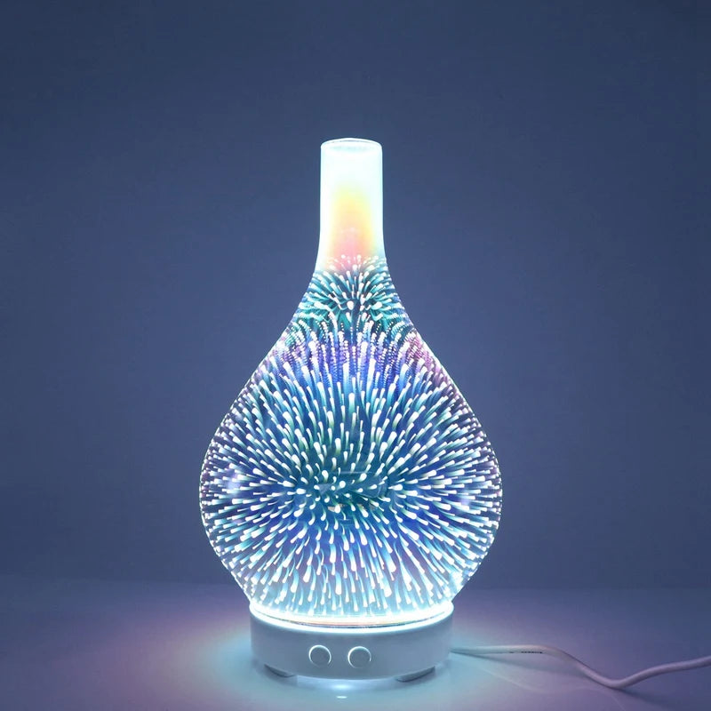 3D Glass Vase Aroma Essential Oil Diffuser With 7 Color LED Night Light.