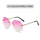 Women's rimless Gradient designer sunglasses.