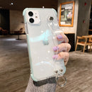 Glitter Powder Case For iPhone 12 13 11 X XR XS Max 7 8 Plus Transparent Soft TPU Wrist Strap & Shockproof Back.