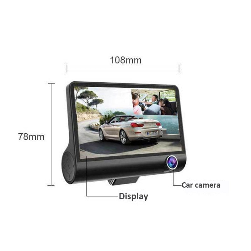 Car DVR 3 Cameras Full HD 1080P Dual Lens. 4.0 inch LCD Screen with 170 Degree Rear view.