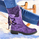 Women's winter/autumn flat heel boots with knitted patchwork.