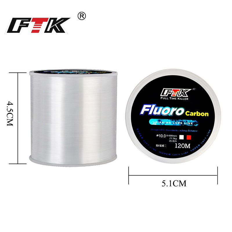 120M Fluorocarbon carbon fiver coated fishing Line 0.20mm-0.60mm 7.15LB-45LB.