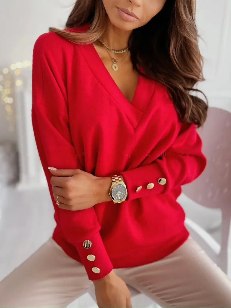 Women's Long Sleeve, V-neck Knitted Sweater.