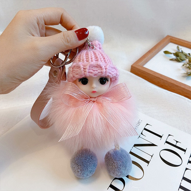 Pompom Cute Fluffy Plush Doll Keychains.