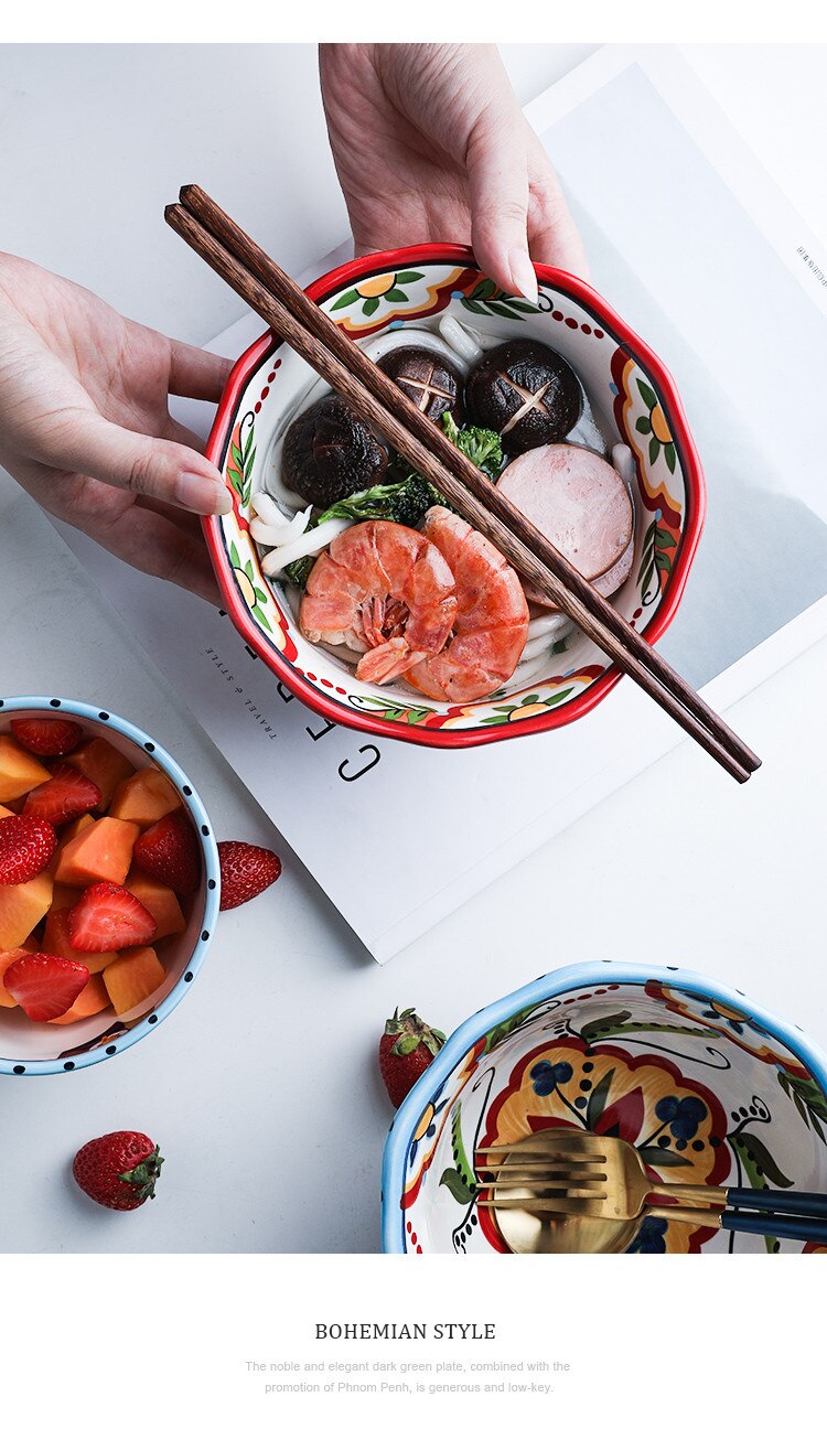 Bohemian Hand-Painted Ceramic bowls great for breakfast cereal, Salad, and soup.