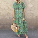 Women's ZANZEA Summer Bohemian Long, Short Sleeve Floral Print Sundress.