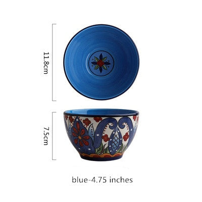 Bohemian Hand-Painted Ceramic bowls great for breakfast cereal, Salad, and soup.