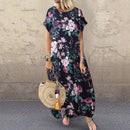 Women's ZANZEA Summer Bohemian Long, Short Sleeve Floral Print Sundress.