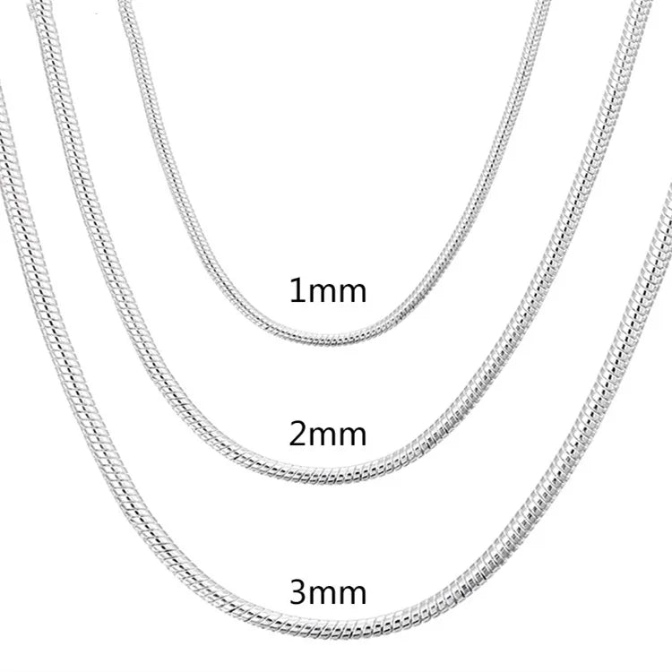 Men Or Women's 40-75cm 925 Sterling Silver 1MM/2MM/3MM solid Snake Chain