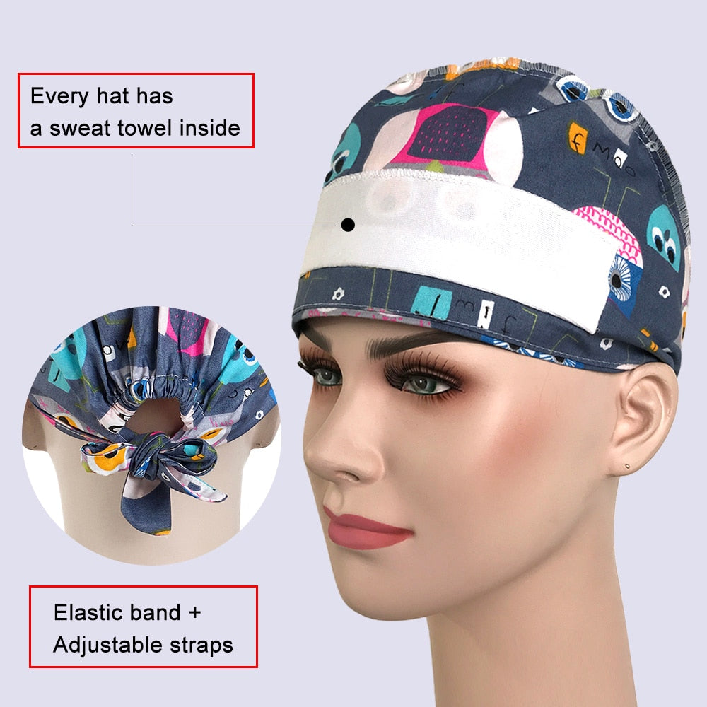 100% Cotton Adjustable Beautician Scrub Hat Or Medical Lab Cap.