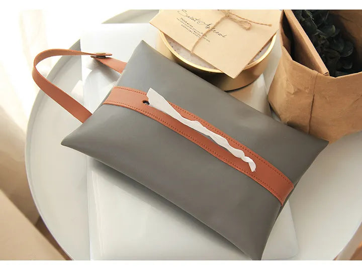 Leather Pu Tissue Bag With Strap For Easy Access In Your Car.