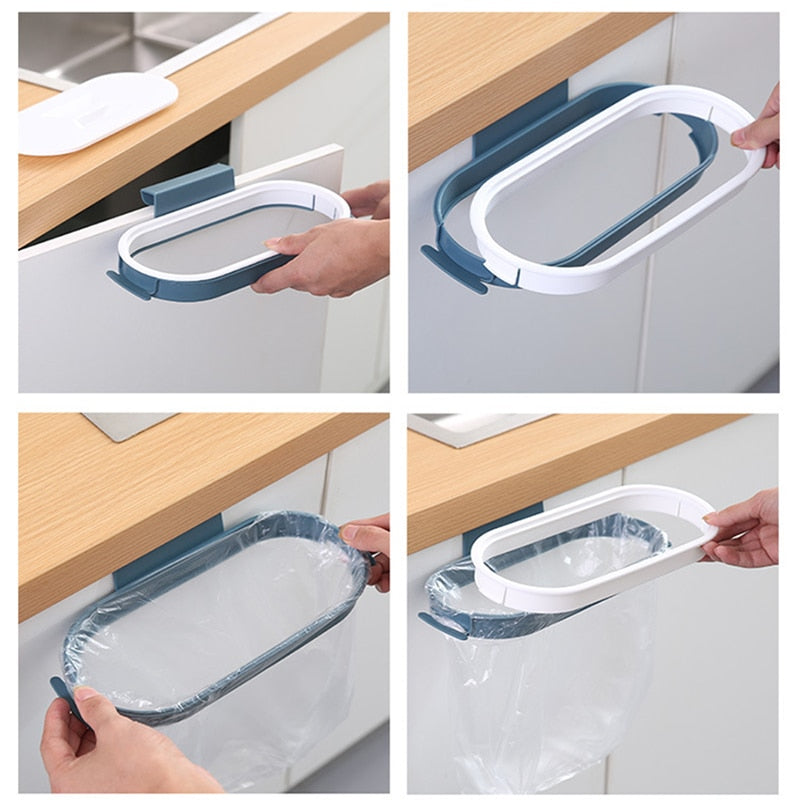 Kitchen Garbage Bag Rack that hangs on the front or back of the cupboard door.  Great for quick access