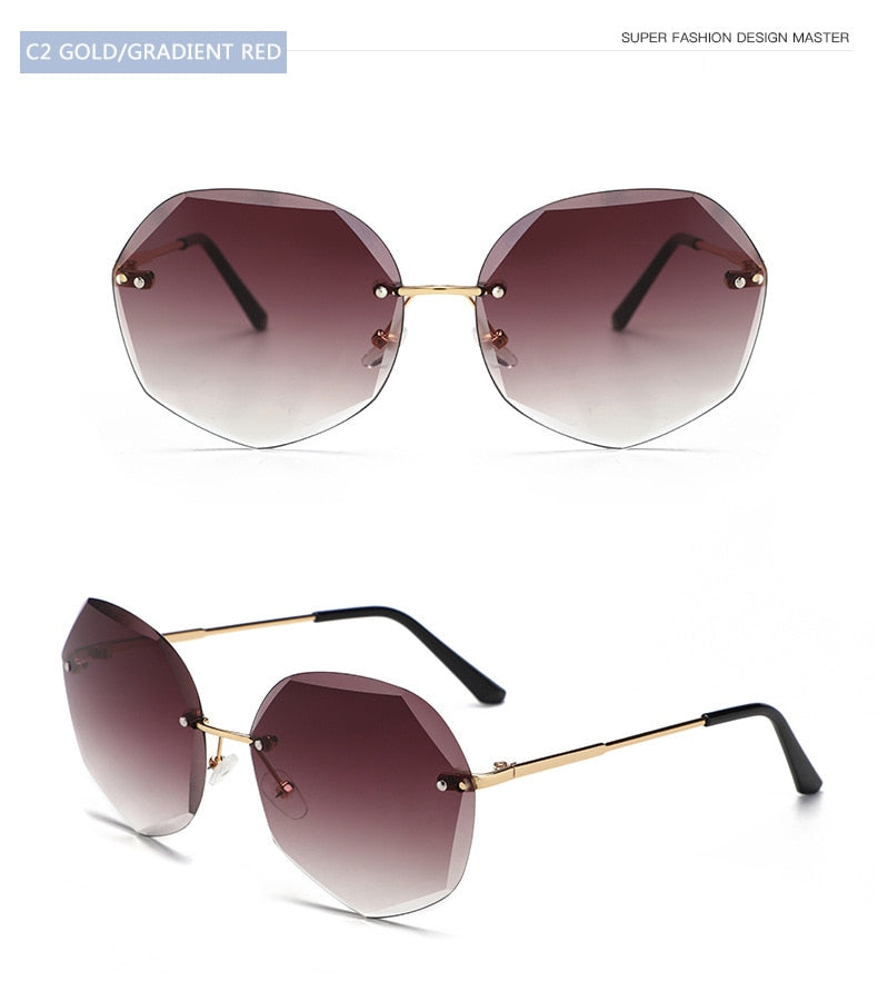 Women's rimless Gradient designer sunglasses.