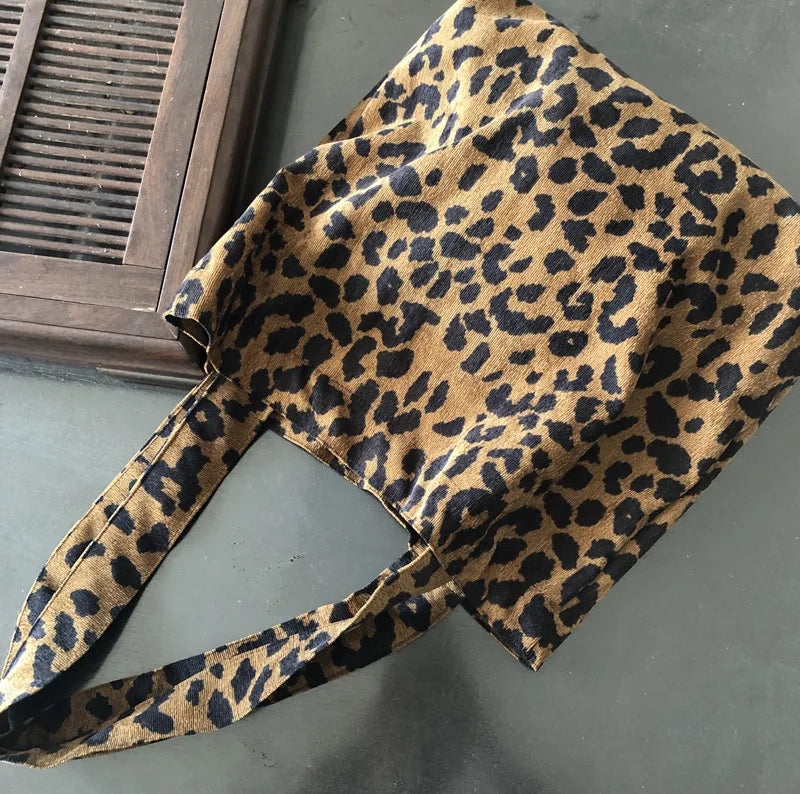 Corduroy Cotton Large Shoulder Shopping Totes