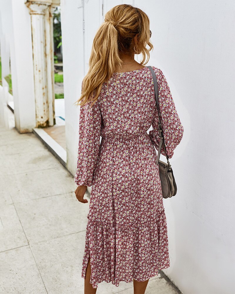 Elegant Ladies Long Sleeve Flower patterned Dress.