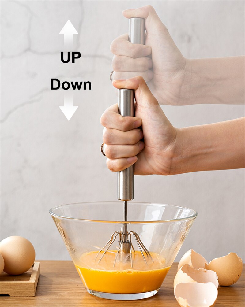 Stainless Steel Hand Held Semi Automatic  Whisk to Beat Eggs.