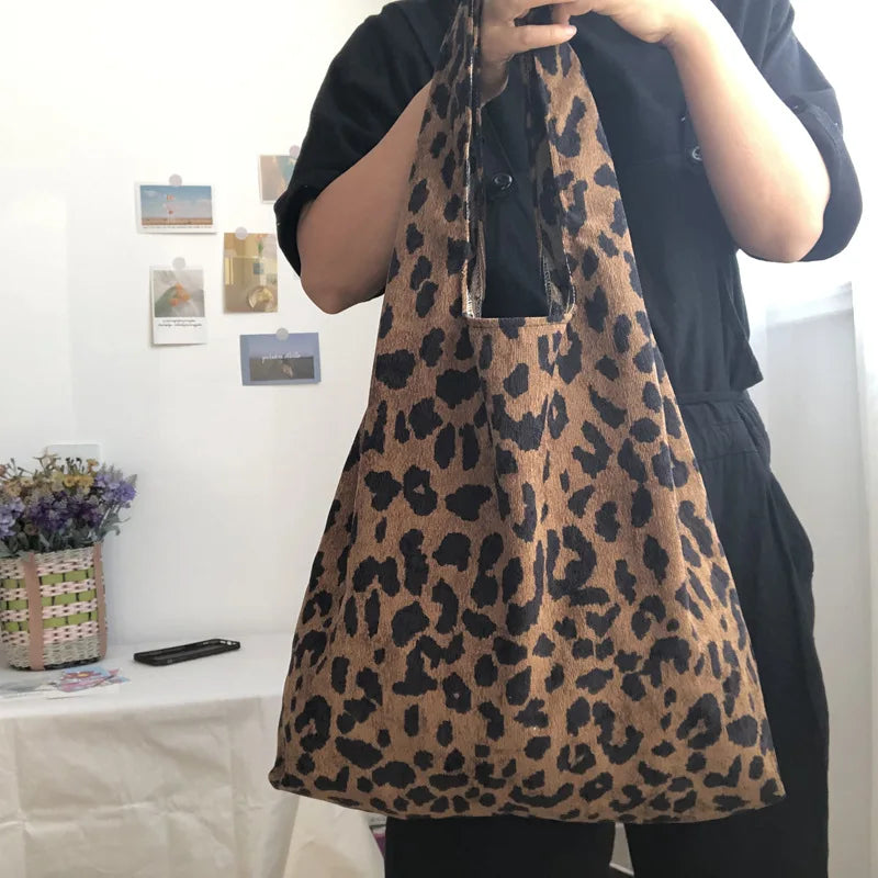 Corduroy Cotton Large Shoulder Shopping Totes