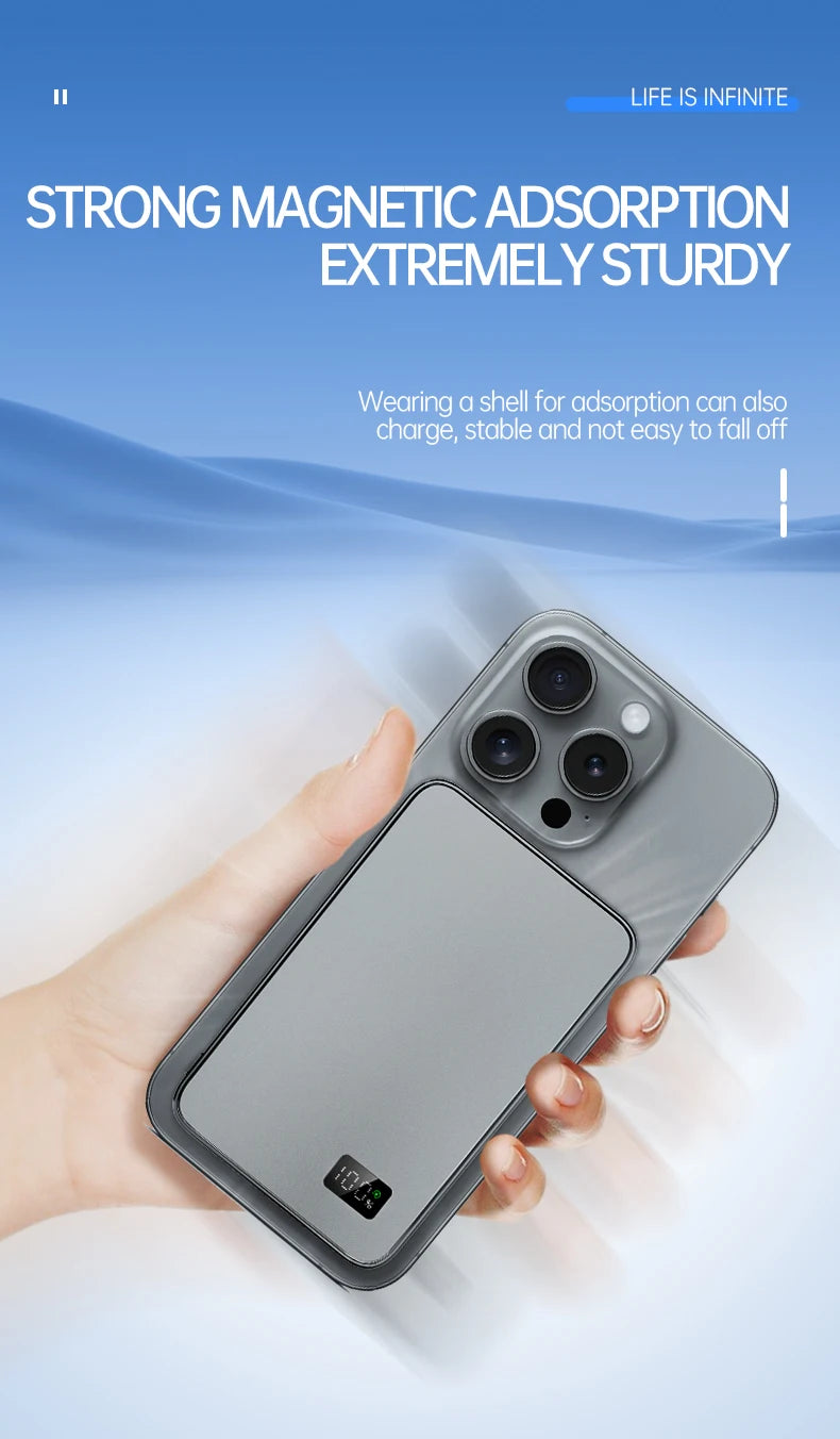 Ultra Thin Fast Charging LED Display Power Magnetic Bank For iPhone Samsung Phone Airpods