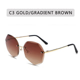 Women's rimless Gradient designer sunglasses.