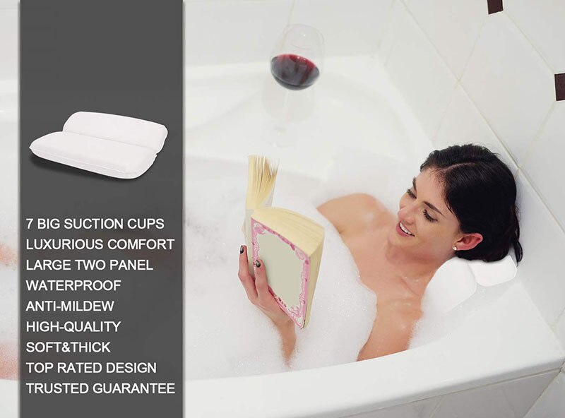 Non-Slip Bath Pillow with Suction Cups. Thick headrest to give your neck and back support.