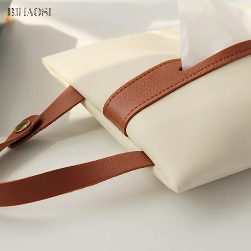 Leather Pu Tissue Bag With Strap For Easy Access In Your Car.