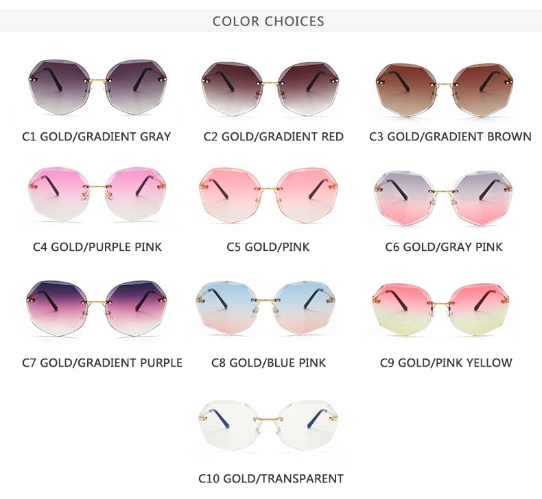 Women's rimless Gradient designer sunglasses.