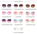 Women's rimless Gradient designer sunglasses.