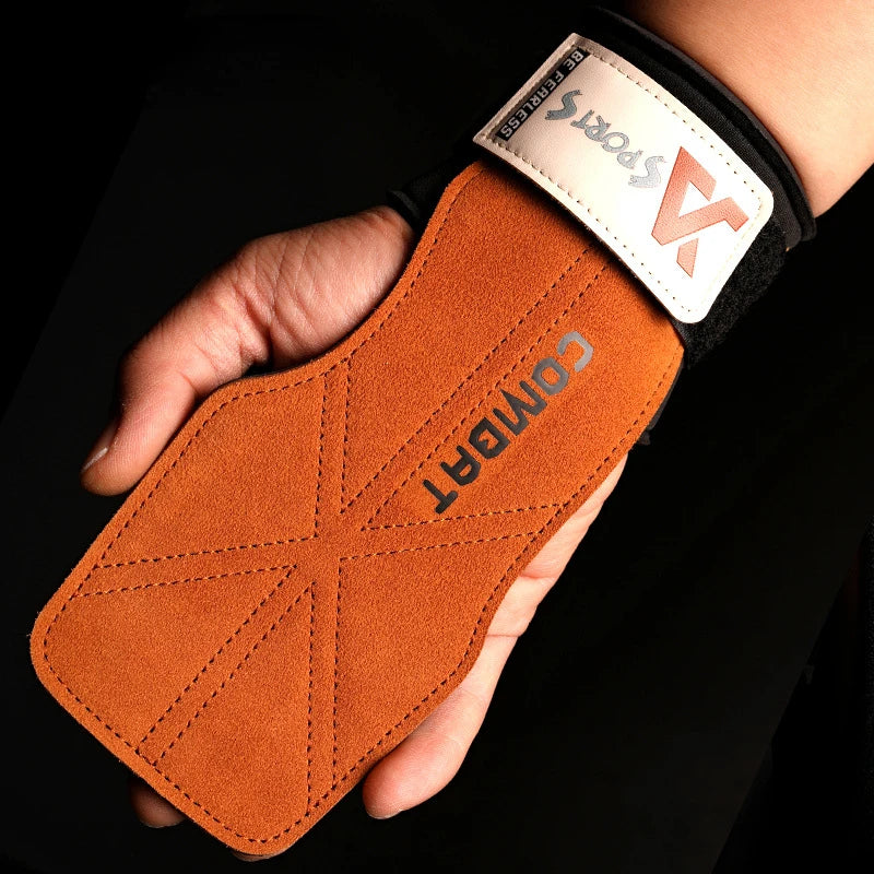 1 Pair 3-layers Cowhide Weight Lifting Grip Gloves