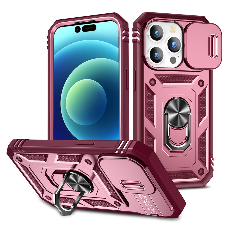 Design Case For iPhone 14 Pro Max 13 12 11 Pro XR X 360 Full Body Rugged Protective Slide Camera Stand Protection Ring Cover