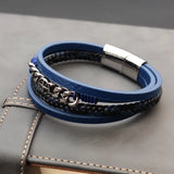 Blue Braided Leather Hexagram Bracelet With Stainless Steel Magnetic Clasp