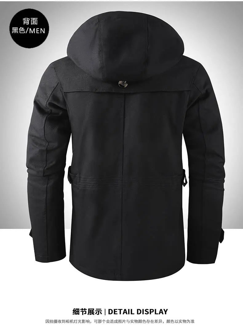 Men's Mid-length Hooded Multi-pocket Slim-fit Jacket