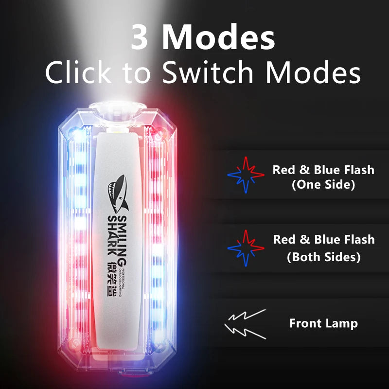 Smiling USB, Rechargeable Shark JD007 Red/Blue Strobe Warning Lights With Shoulder Clip