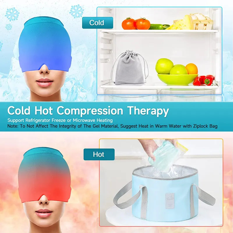 Form Fitting Gel Ice Cap/Mask For Relief Of Migraines, Tension Or Sinus Headaches