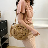 Women's Crossbody Straw Bag With Tassel