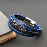 Blue Braided Leather Hexagram Bracelet With Stainless Steel Magnetic Clasp