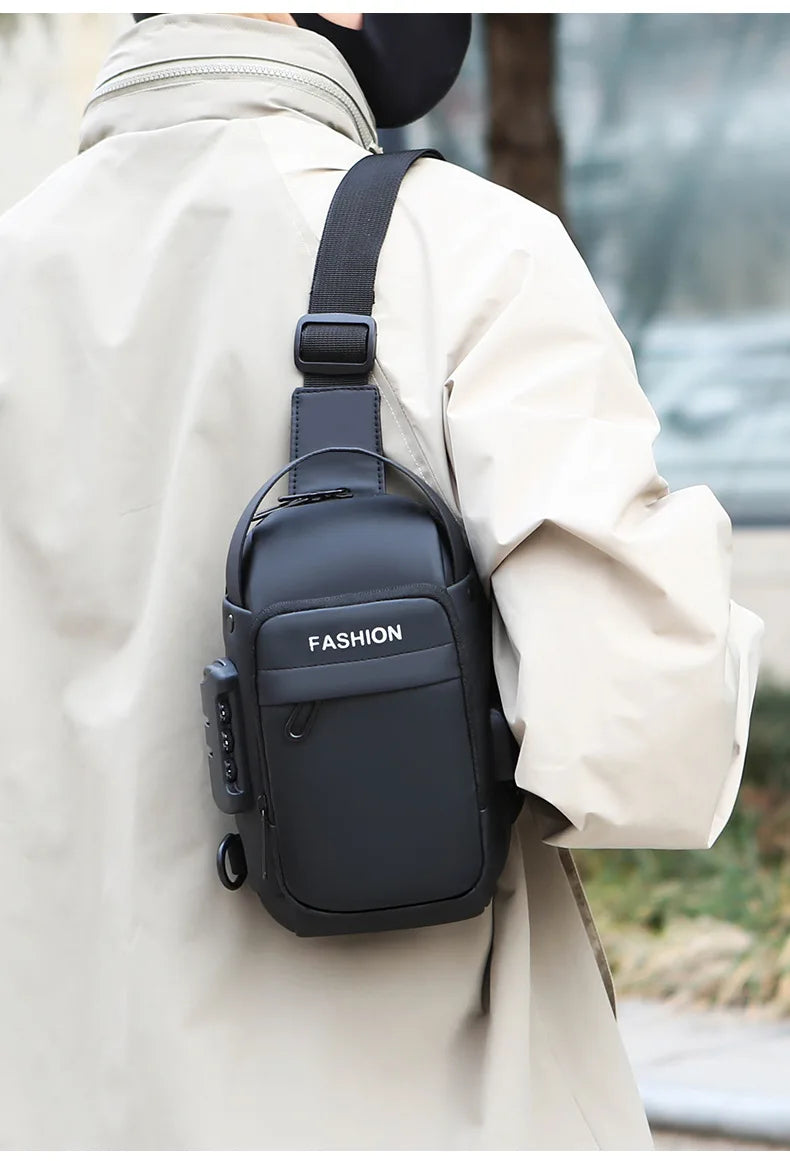 Men's Anti Theft USB Charging Crossbody Bag