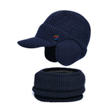 Men Or Women's Knitted Neck Scarf And Hat With Extra Ear Protection