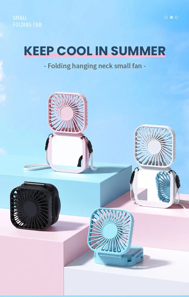 500mAh USB Rechargeable Handheld Portable Fan with Mirror