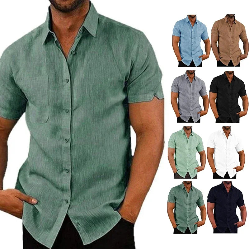 Men's Casual Short Sleeved Cotton Linen Shirts