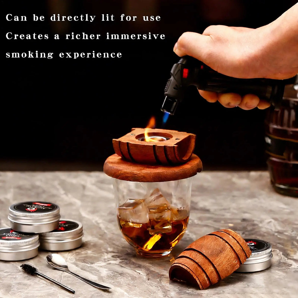 Wooden Smoke Infuser For Old Fashioned Bourbon Drinks