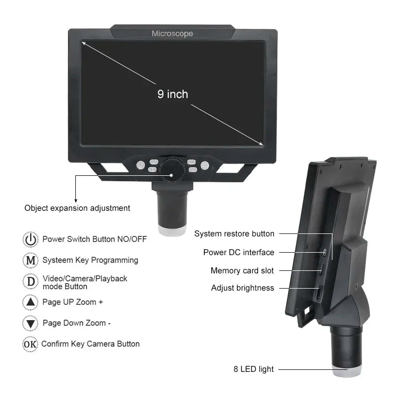 LCD 1600X 1200X 600X Digital Soldering Microscope USB Portable 9" 7" 4.3" Video Phone Repair