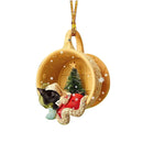 Hanging Christmas Tree Decorations Of Cute Dog sleeping in Cup.