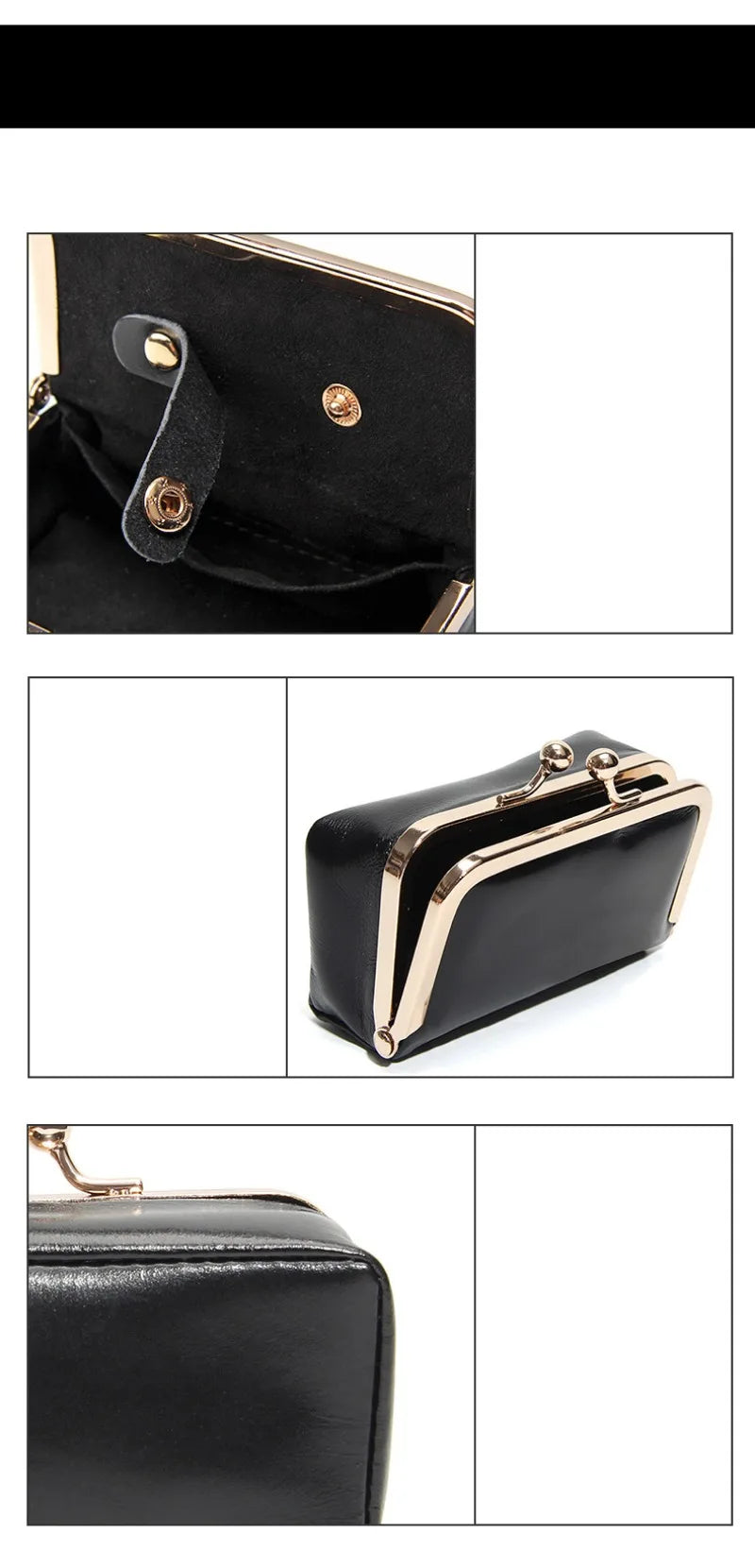 Compact Genuine Leather Kiss-Lock Mini Accessorie Pouch