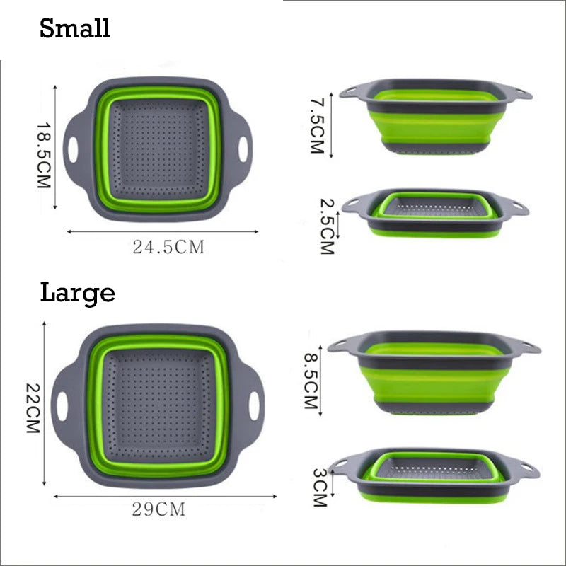 Foldable Square Vegetable Fruit Strainer Basket with Handle